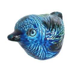 Bitossi Rimini Blue Ceramic Bird Sculpture by Aldo Londi, Italy, 1960s