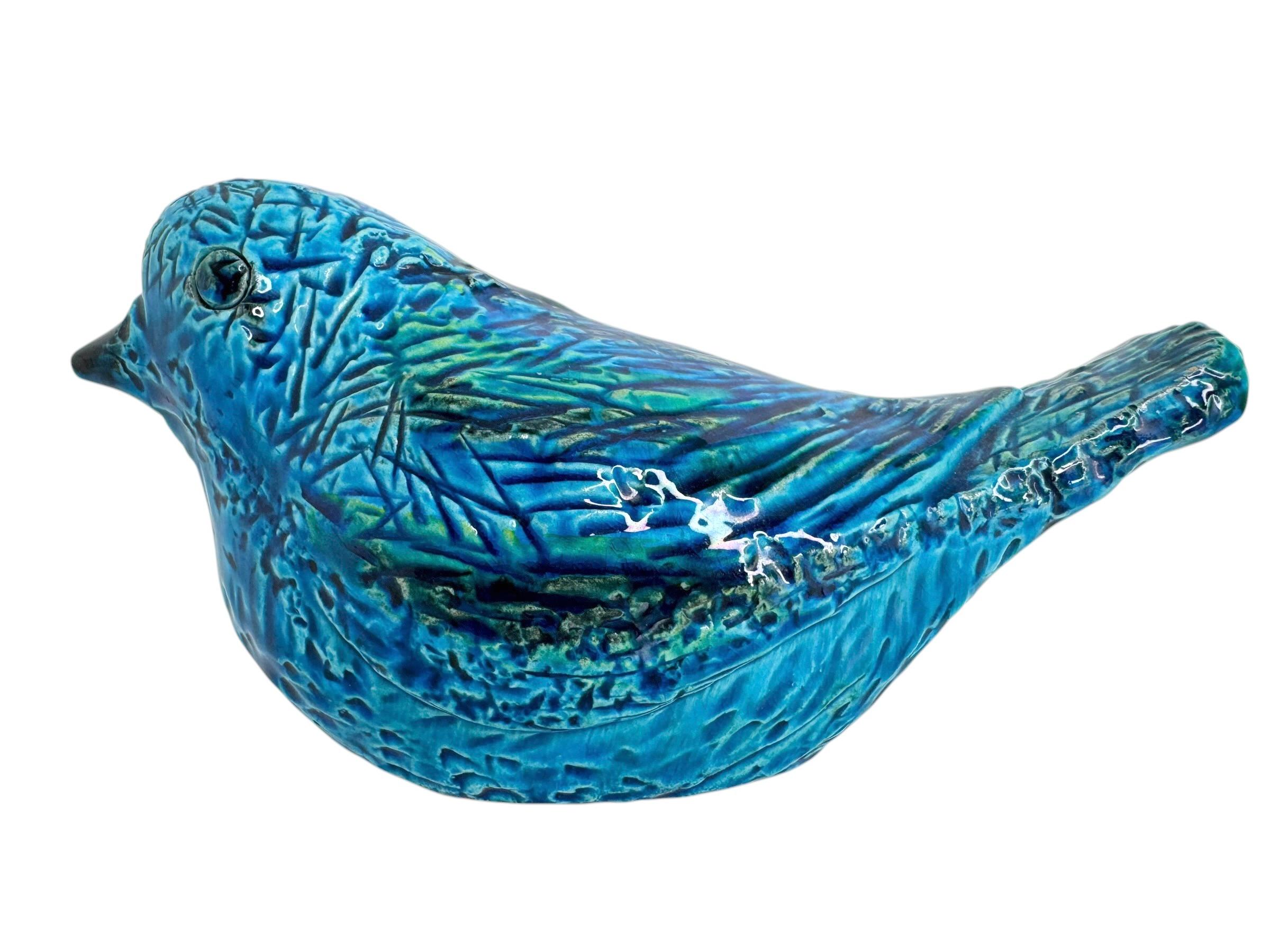 Bitossi Rimini Blue Ceramic Bird Sculpture by Aldo Londi, Italy