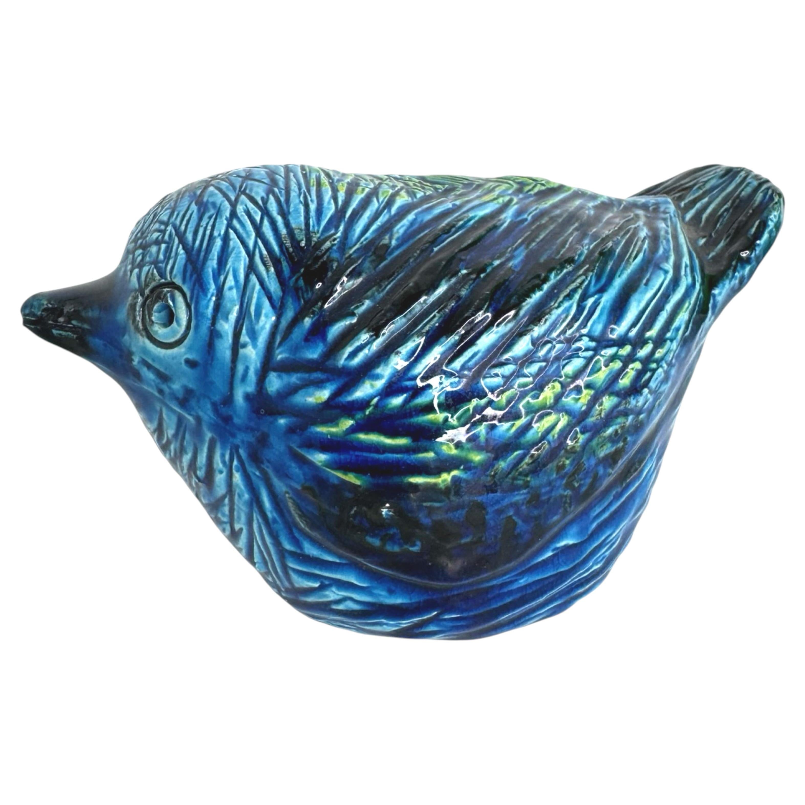 Bitossi Rimini Blue Ceramic Bird Sculpture by Aldo Londi, Italy, 1960s For Sale