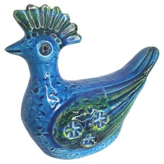 Bitossi Rimini Blue Ceramic Bird Sculpture by Aldo Londi, Italy, 1960s