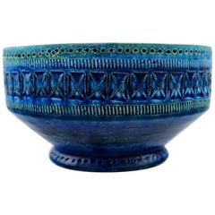Bitossi, Rimini Blue Ceramic Bowl, Designed by Aldo Londi, Stamped, 1960s