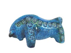 Bitossi Rimini Blue Ceramic Bull Sculpture by Aldo Londi, Italy, 1960s