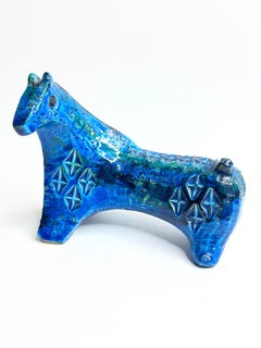 Bitossi Rimini Blue Ceramic Horse Sculpture by Aldo Londi, Italy, 1960s
