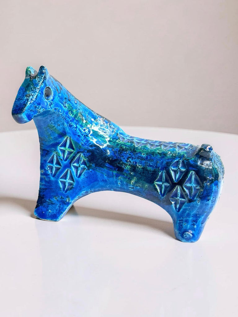 Bitossi Rimini Blue Ceramic Horse Sculpture by Aldo Londi, Italy