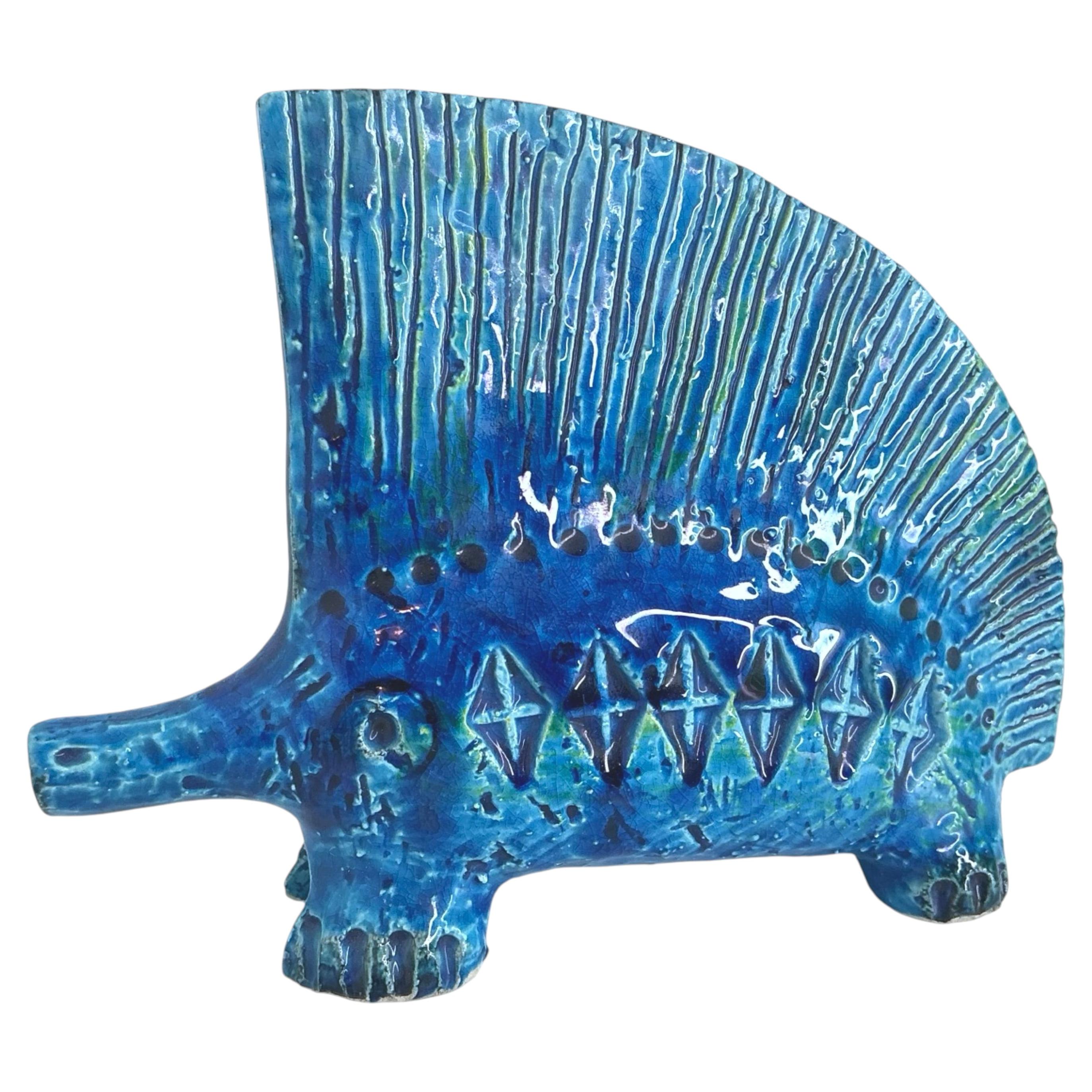 Sculpture de porc-épic en céramique bleue par Aldo Londi, Italie, années 1960