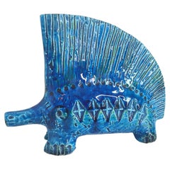 Sculpture de porc-épic en céramique bleue par Aldo Londi, Italie, années 1960