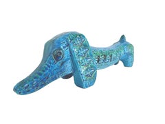 Bitossi Rimini Blue Ceramic Sausage Dog Dachshund Sculpture by Aldo Londi, Italy