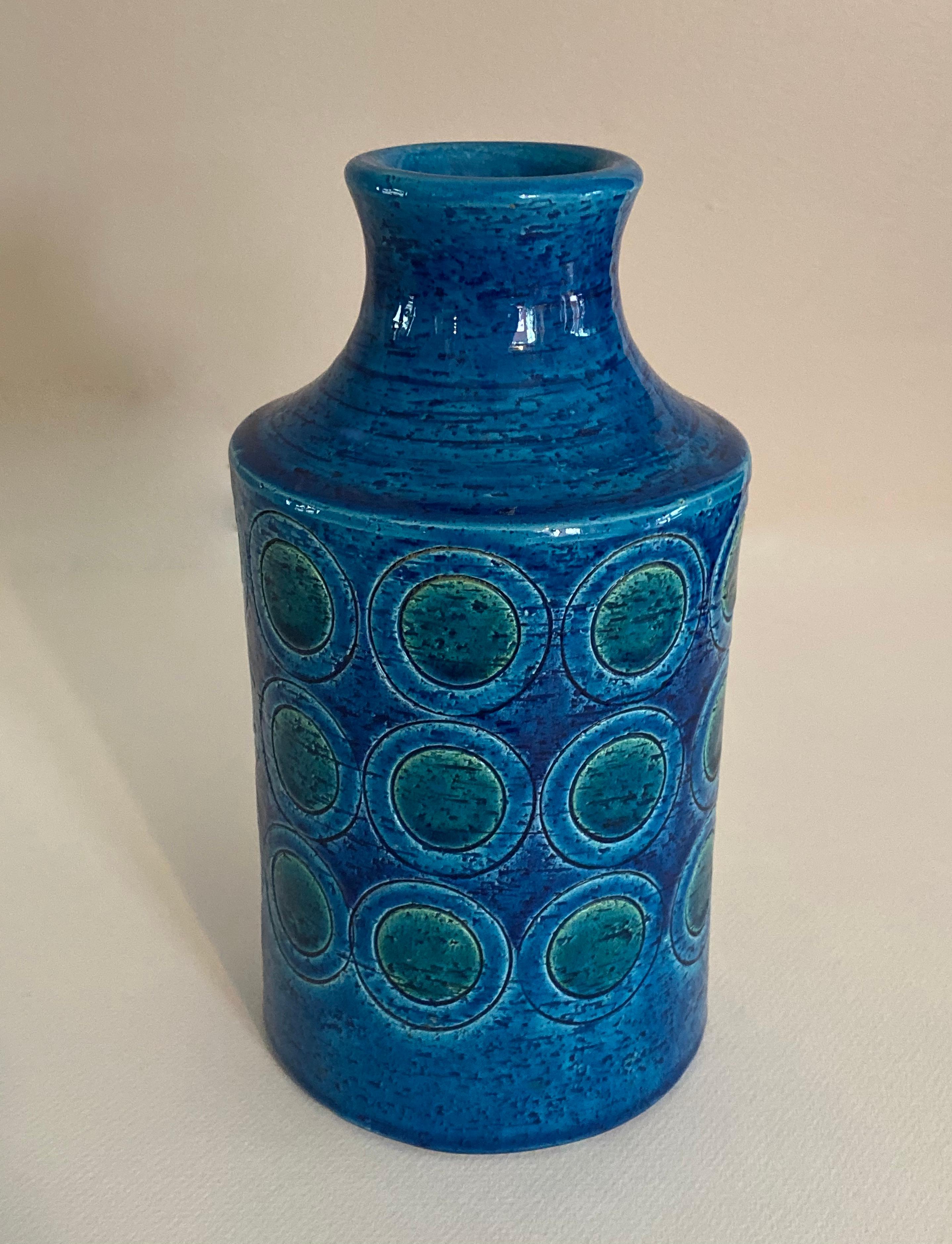 Mid-Century Modern Bitossi Rimini Blue Glaze Circle Motif Vase For Sale