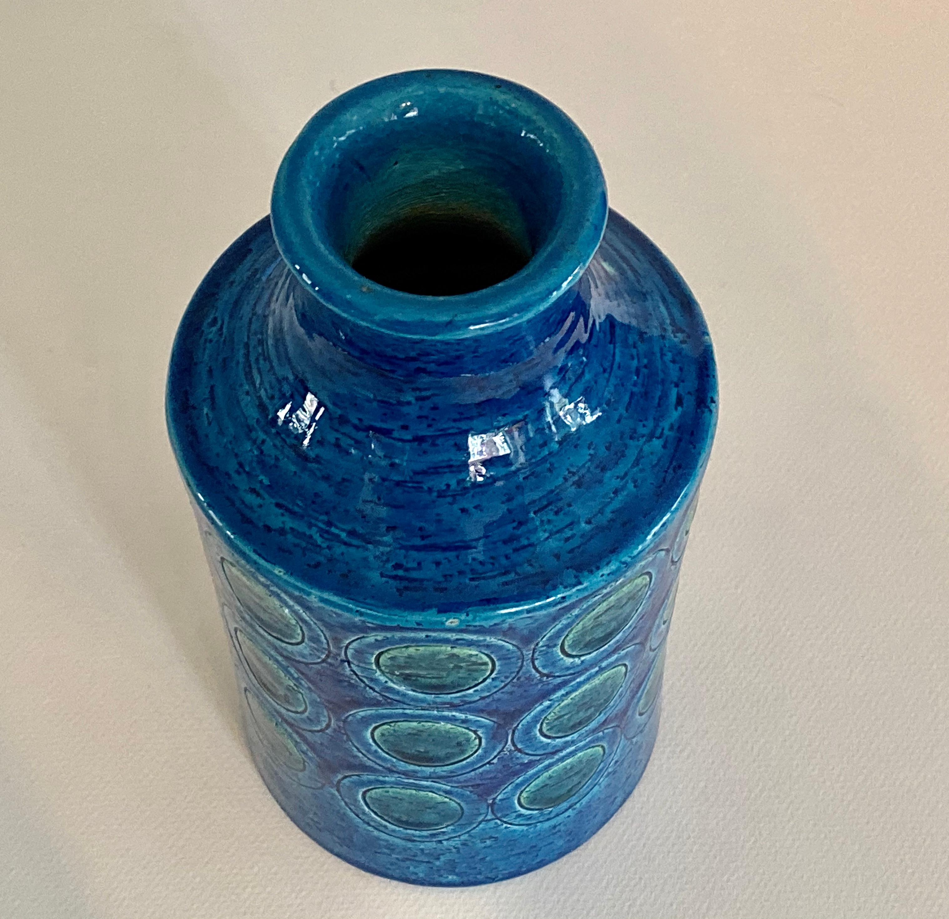 Italian Bitossi Rimini Blue Glaze Circle Motif Vase For Sale