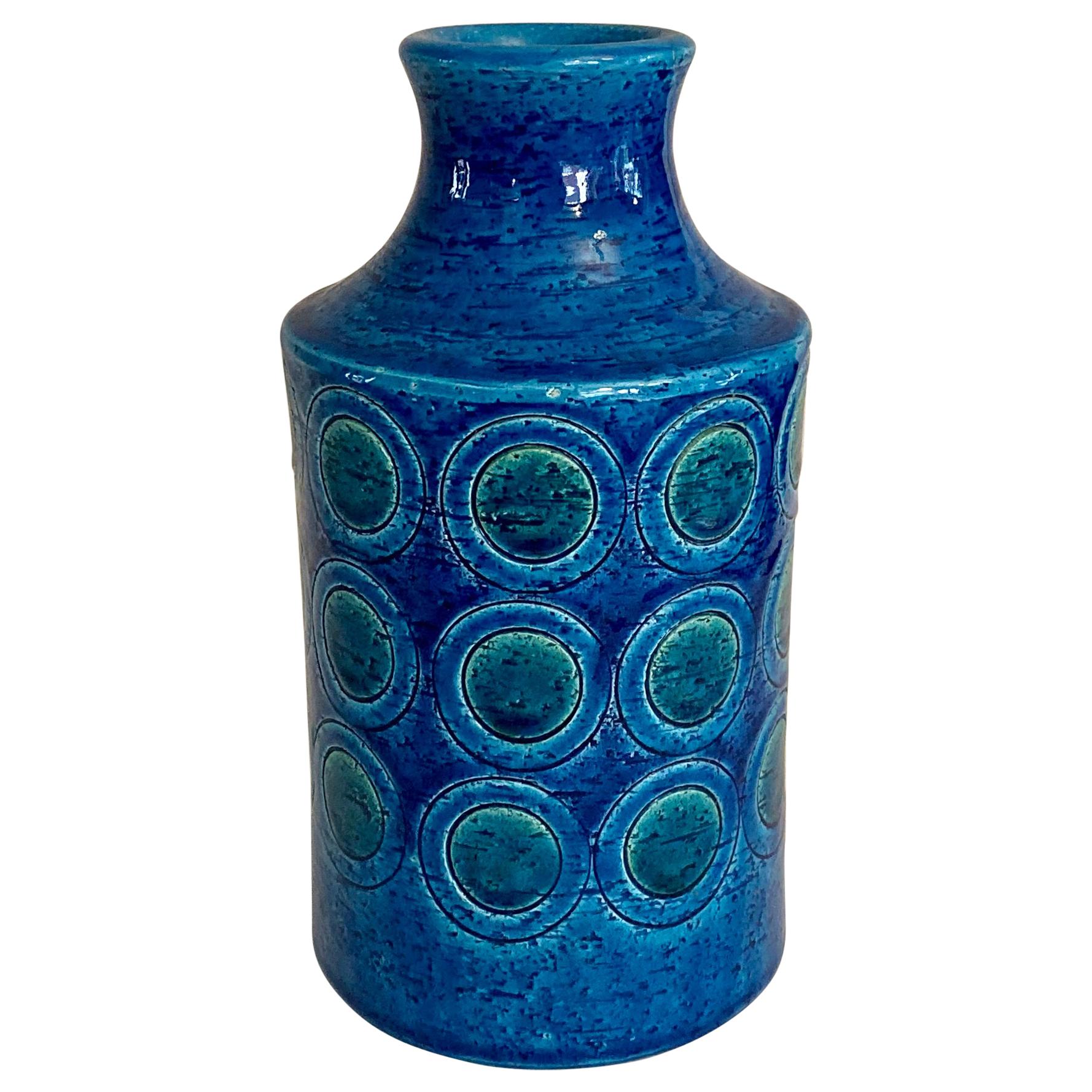 Bitossi Rimini Blue Glaze Circle Motif Vase For Sale