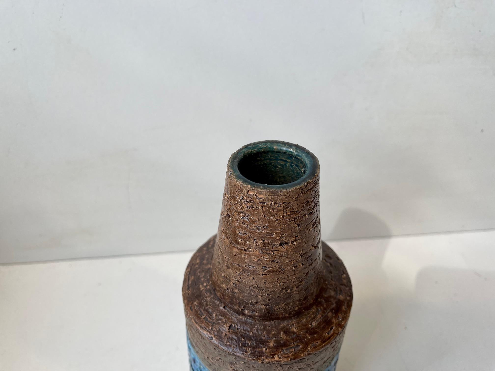 Bitossi Rimini-Vase aus italienischem Steingut mit blauer Glasur von Aldo Londi, 1960er Jahre (Moderne der Mitte des Jahrhunderts) im Angebot