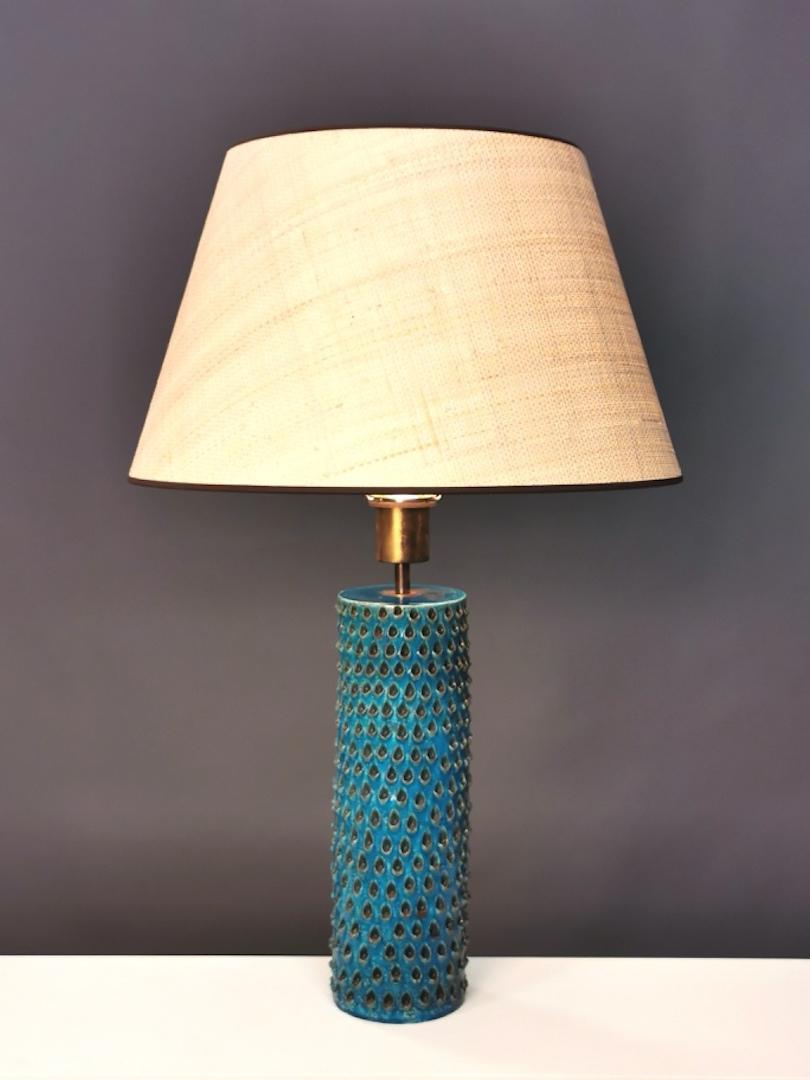 Mid-Century Modern Bitossi, Rimini Blue Glazed Ceramic Table Lamp, Italy, 1960s