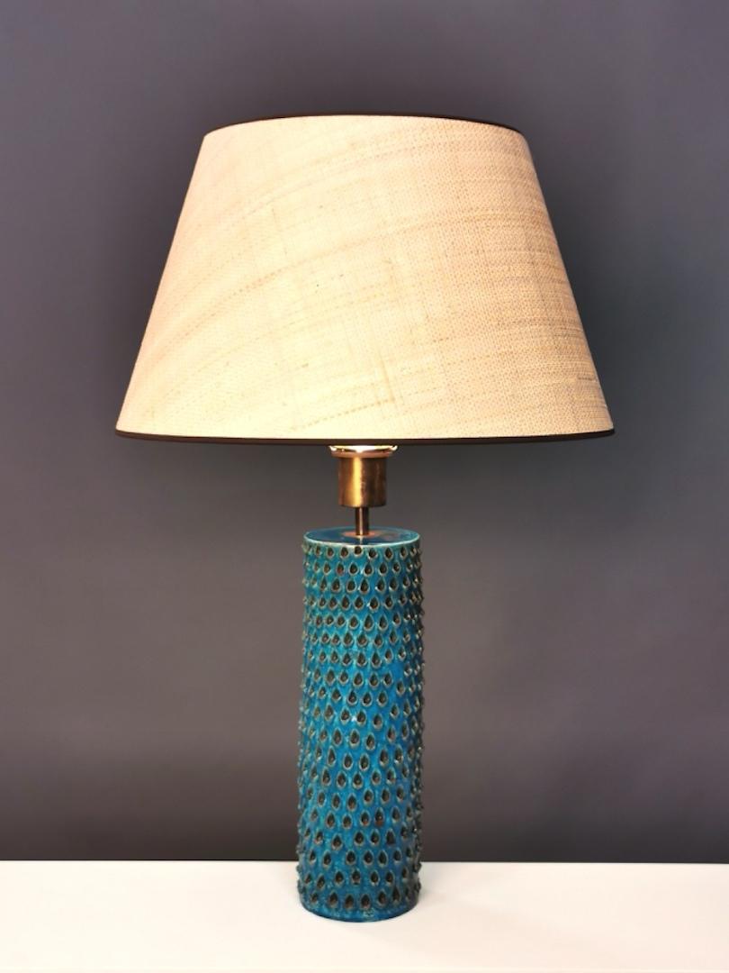 Italian Bitossi, Rimini Blue Glazed Ceramic Table Lamp, Italy, 1960s