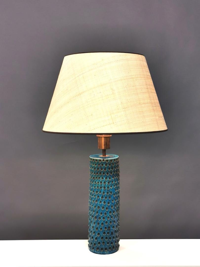 Bitossi, Rimini Blue Glazed Ceramic Table Lamp, Italy, 1960s In Good Condition In Berlin, DE
