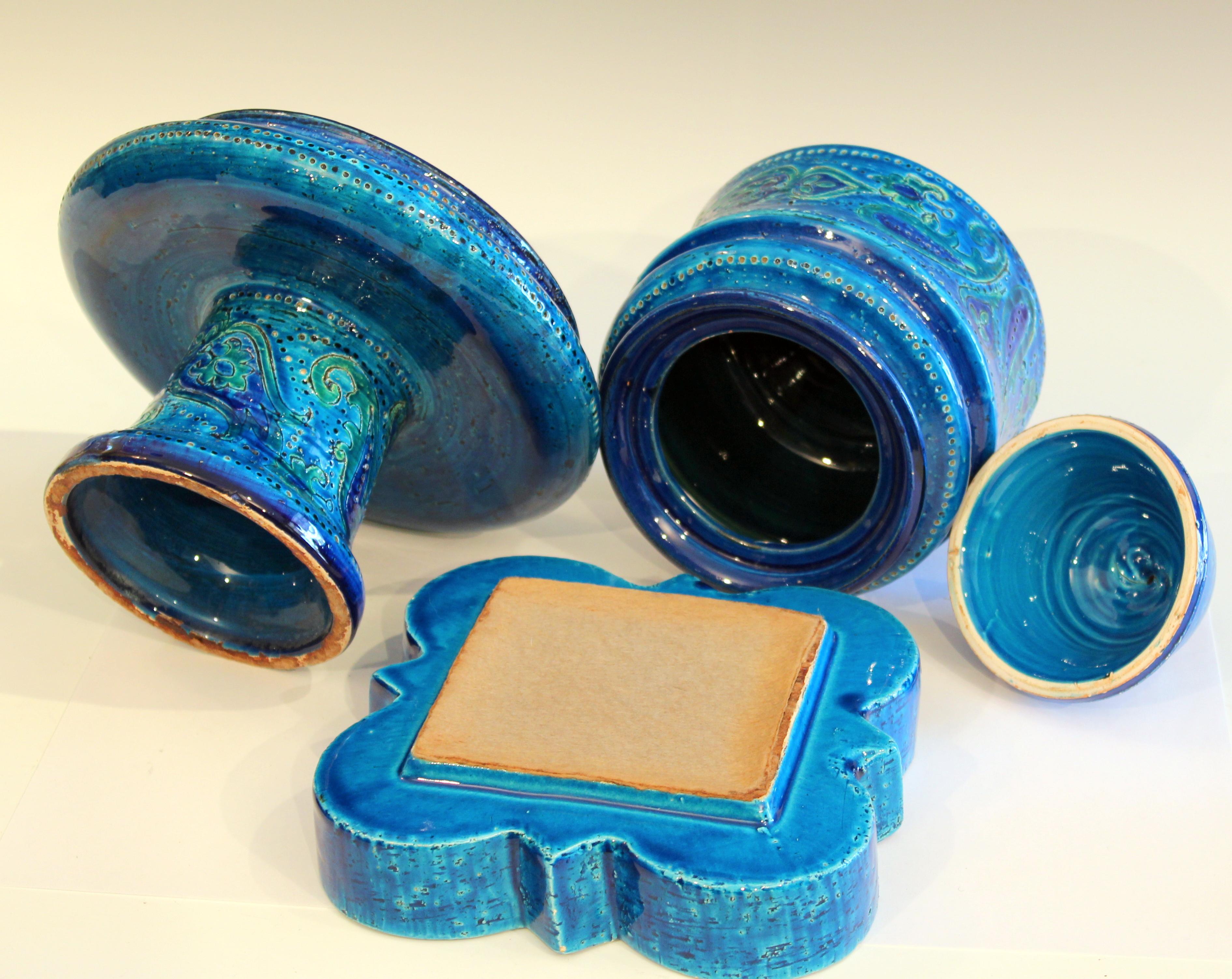 Turned Bitossi Rimini Blue Pottery Londi Vase Italian Raymor Ceramic Jar Compote Set