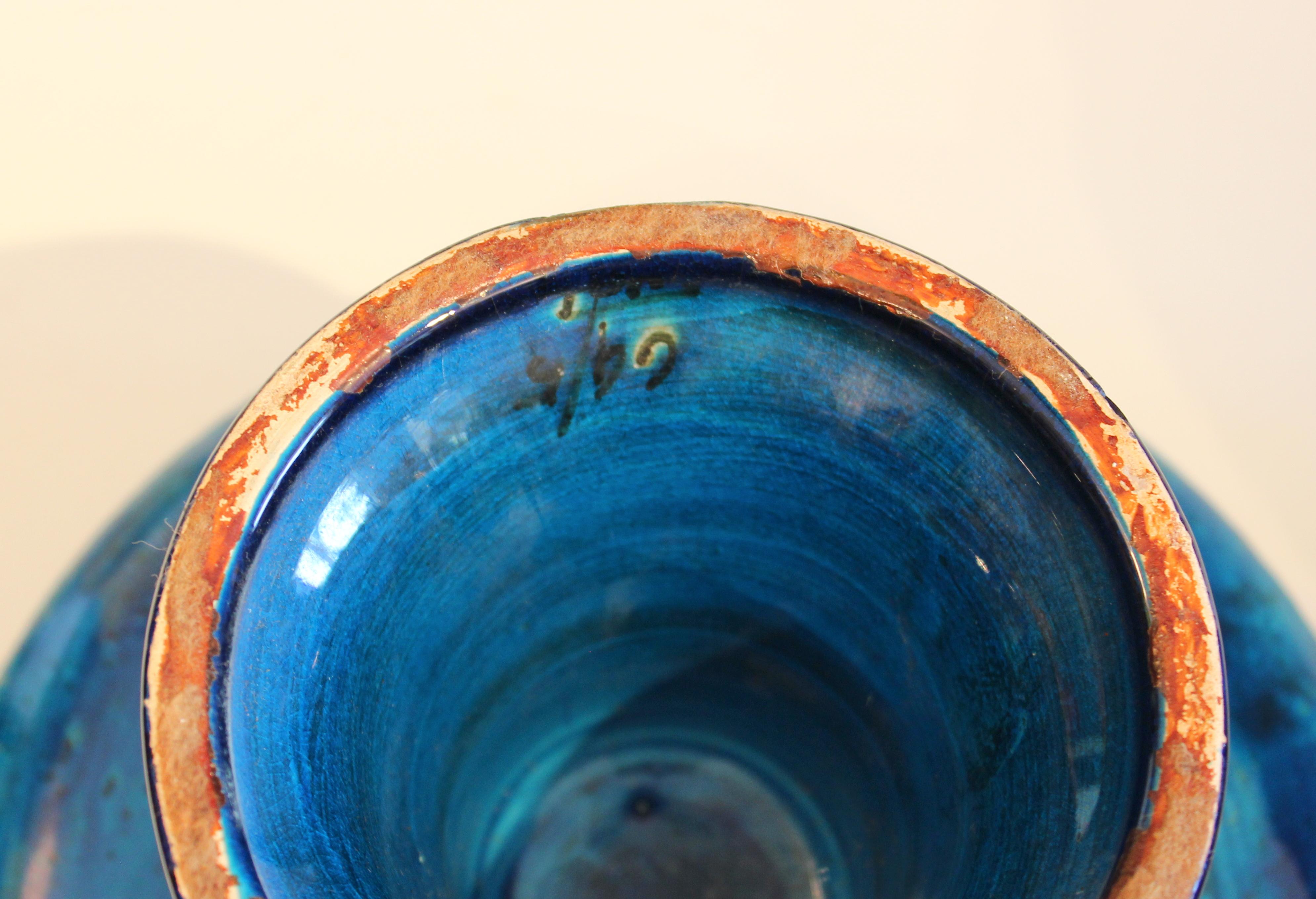 Bitossi Rimini Blue Pottery Londi Vase Italian Raymor Ceramic Jar Compote Set In Excellent Condition In Wilton, CT
