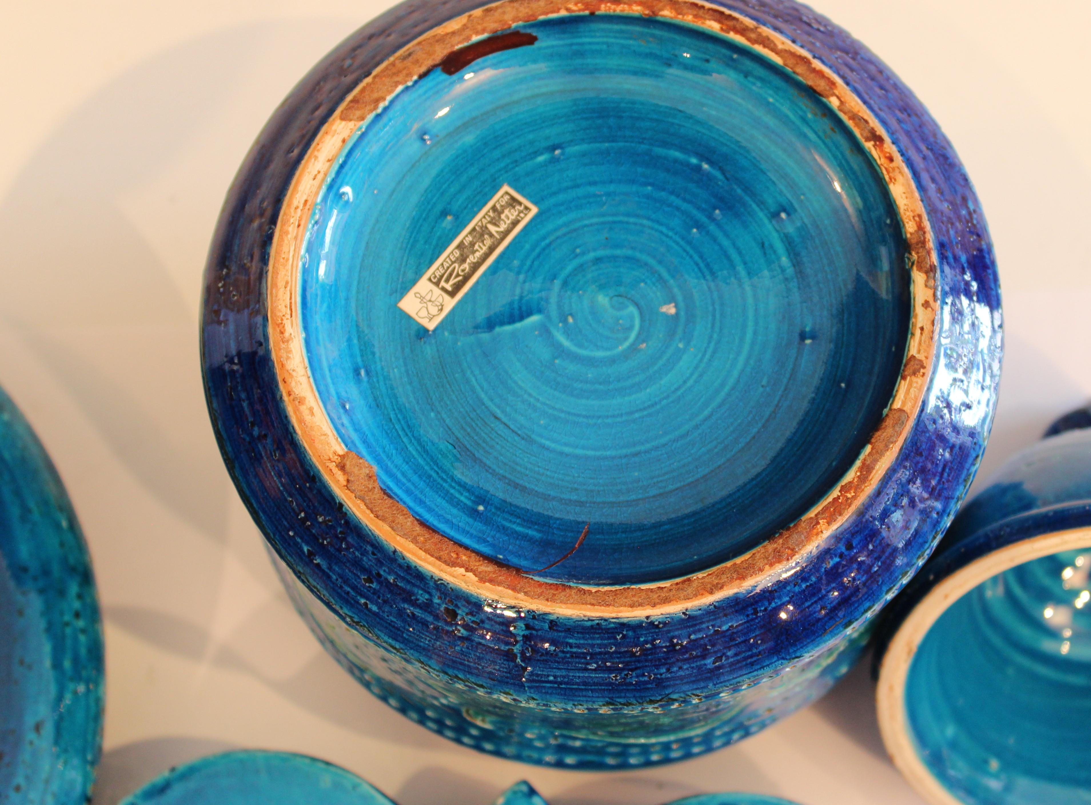 Mid-20th Century Bitossi Rimini Blue Pottery Londi Vase Italian Raymor Ceramic Jar Compote Set