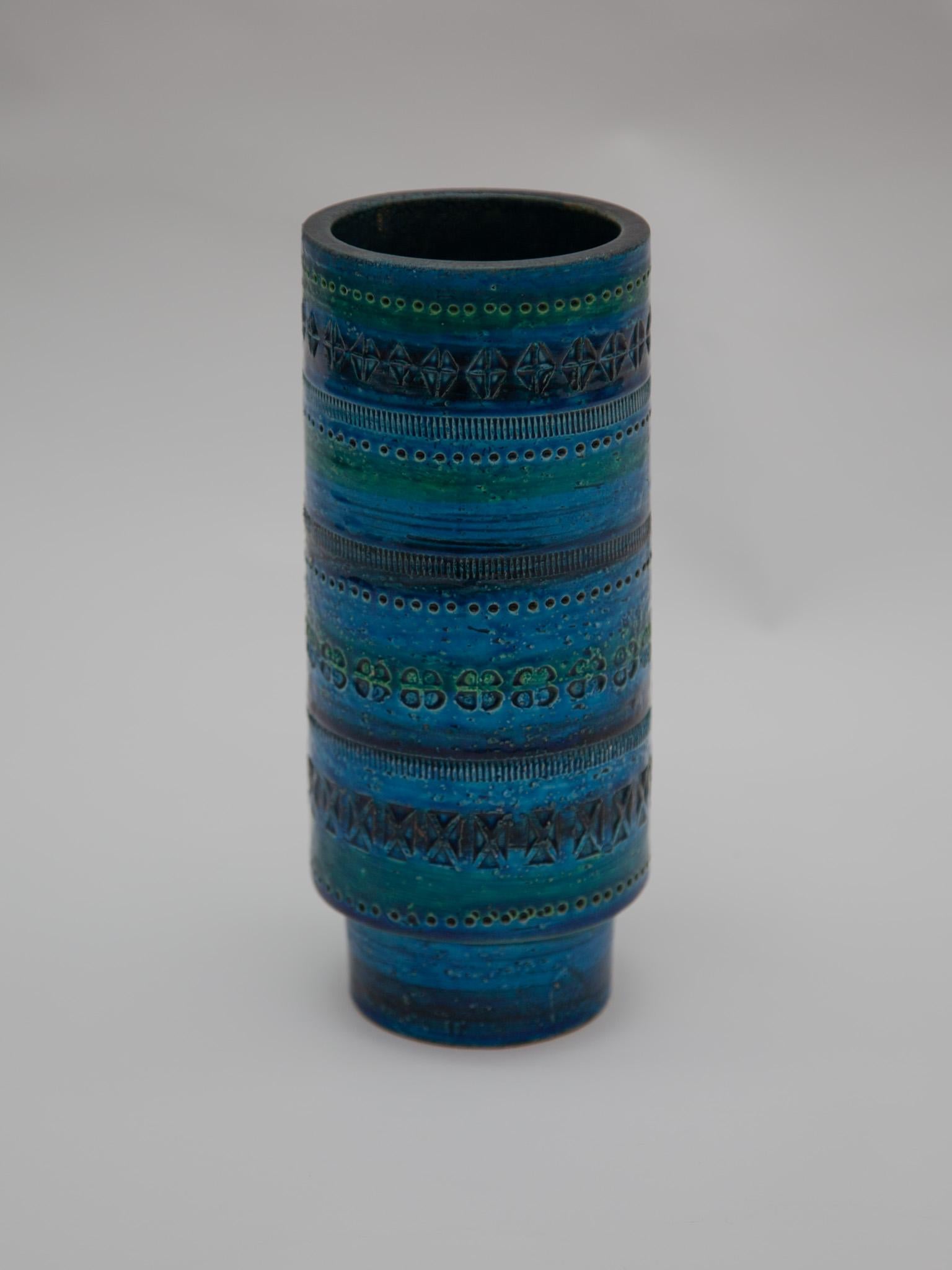 Vernissé Vase bleu Bitossi Rimini d'Aldo Londi, Italie, années 1960 en vente