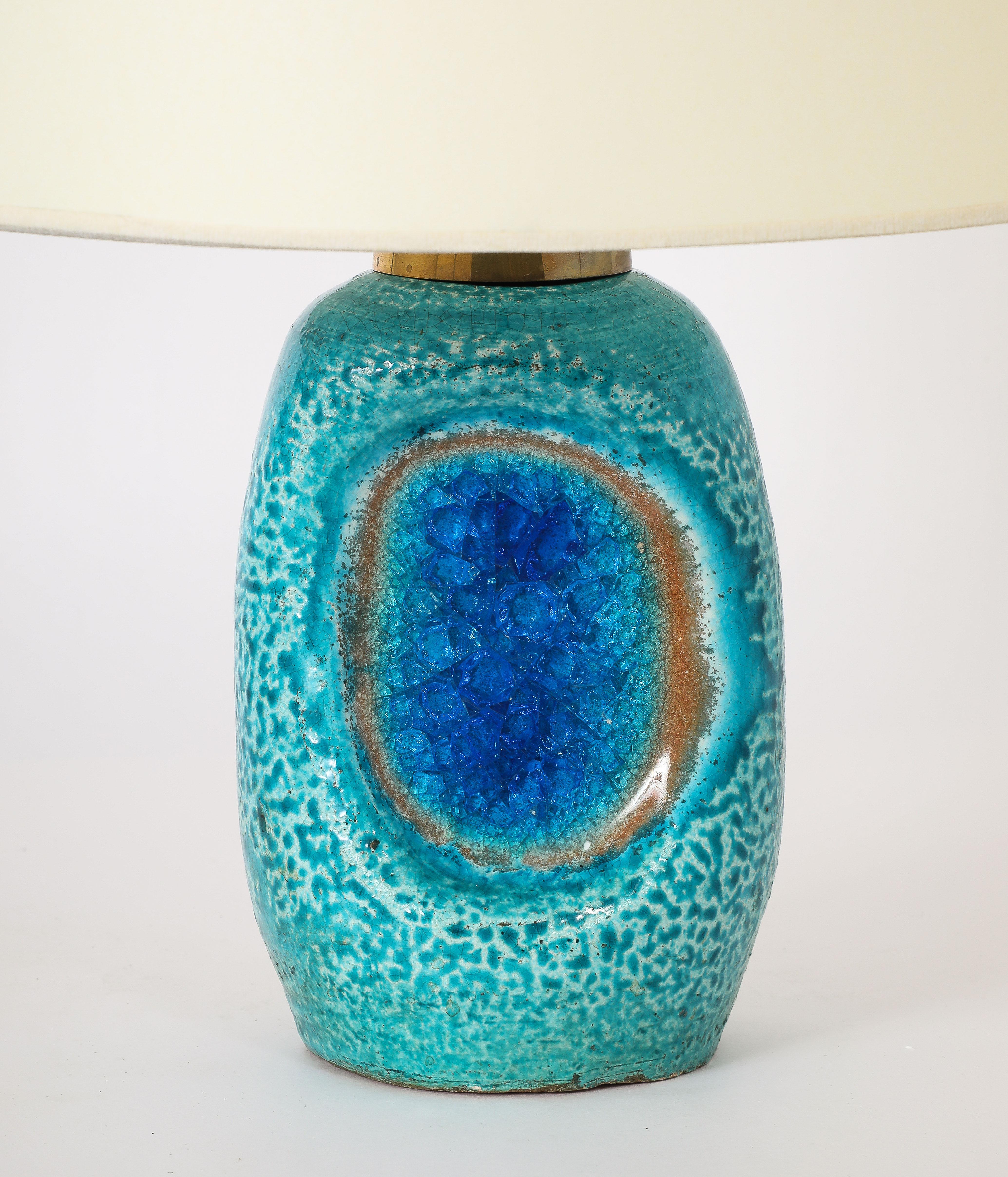 Mid-Century Modern Lampe en verre fusionné et céramique de Bitossi, Italie, années 1950 en vente