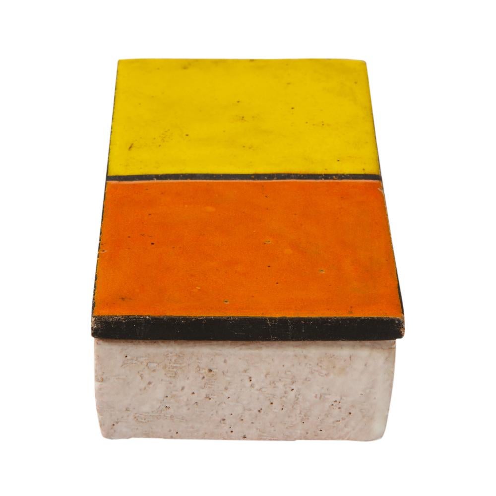 Mid-Century Modern Bitossi Rosenthal Netter Box, Ceramic, Mondrian Orange Yellow, Signed