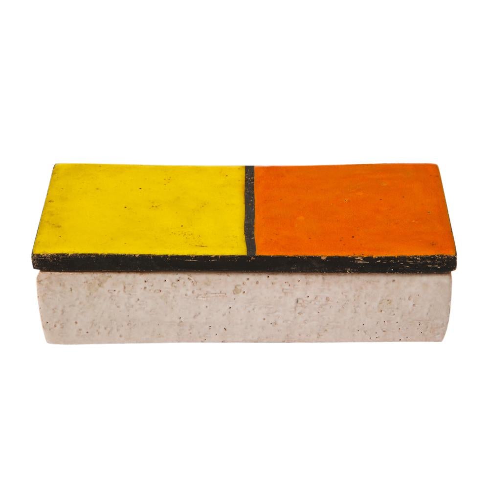 Italian Bitossi Rosenthal Netter Box, Ceramic, Mondrian Orange Yellow, Signed