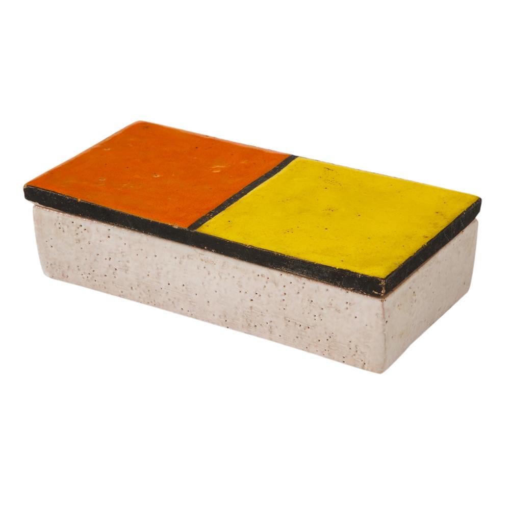 Glazed Bitossi Rosenthal Netter Box, Ceramic, Mondrian Orange Yellow, Signed