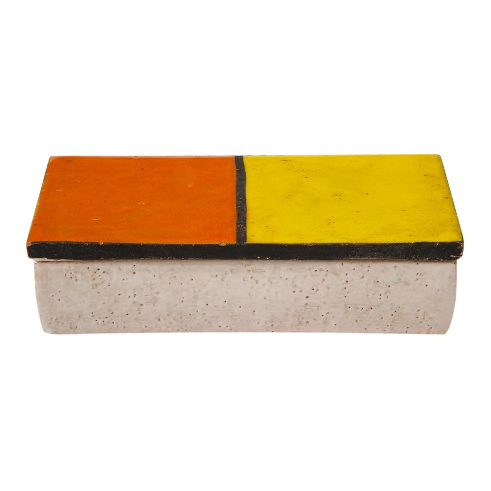 Bitossi Rosenthal Netter Box, Ceramic, Mondrian Orange Yellow, Signed In Good Condition In New York, NY