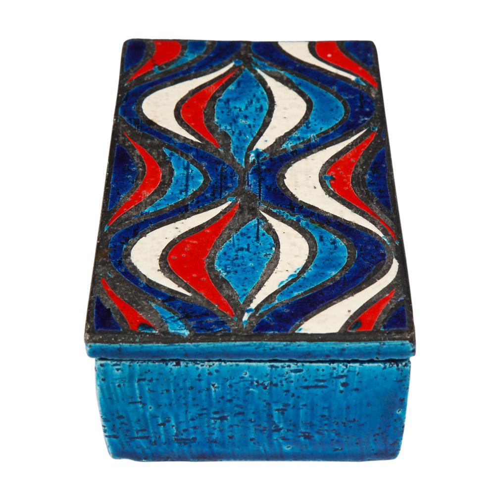 Mid-Century Modern Bitossi for Rosenthal Netter Box, Ceramic, Blue, Red, and White, Onion, Signed