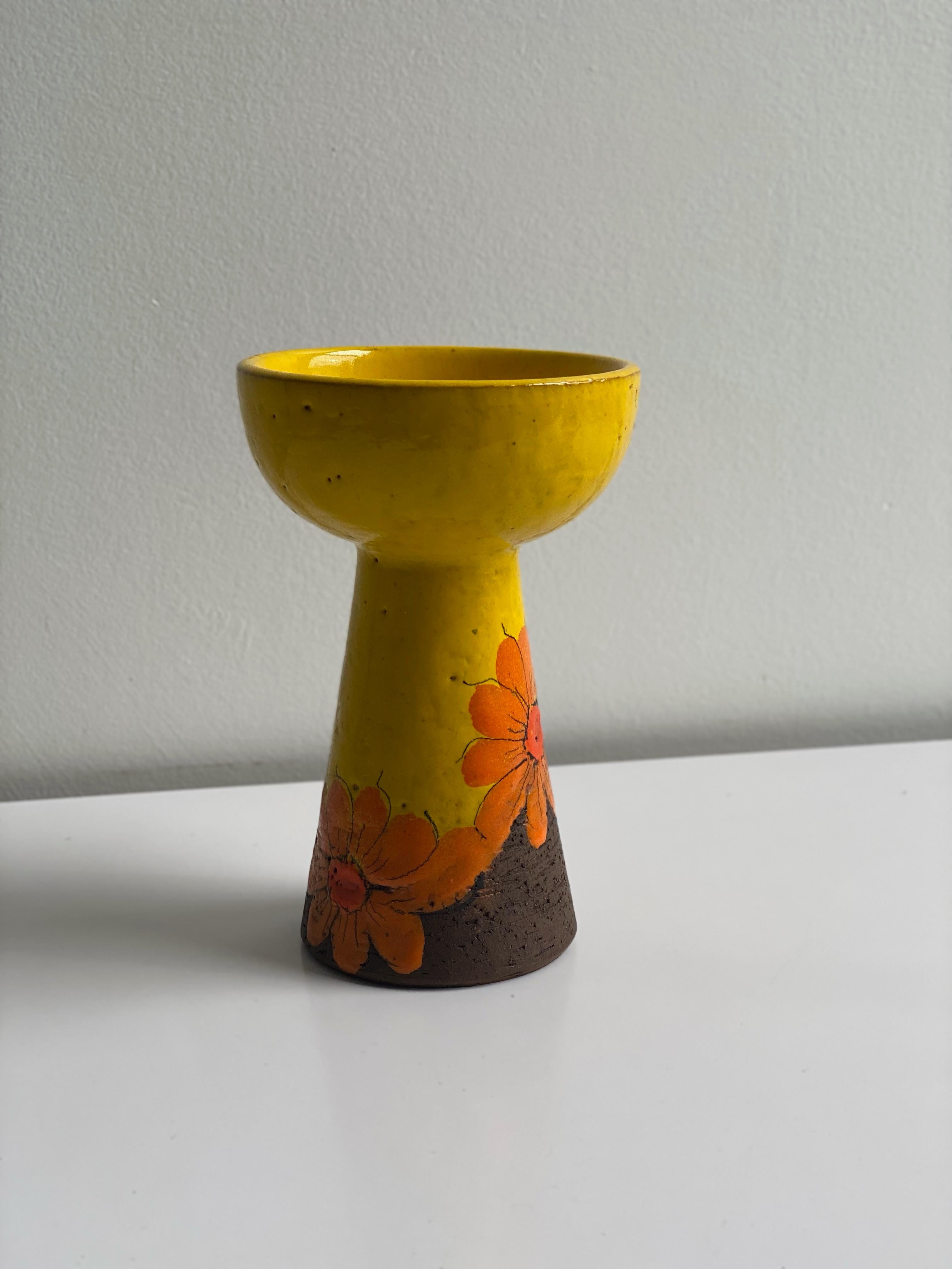 Candleholder by Bitossi Ceramics, imported by Rosenthal Netter and sold at Amram's, a department store in Toronto, Canada. In perfect condition and retains original label. Made in Italy, 1960s.