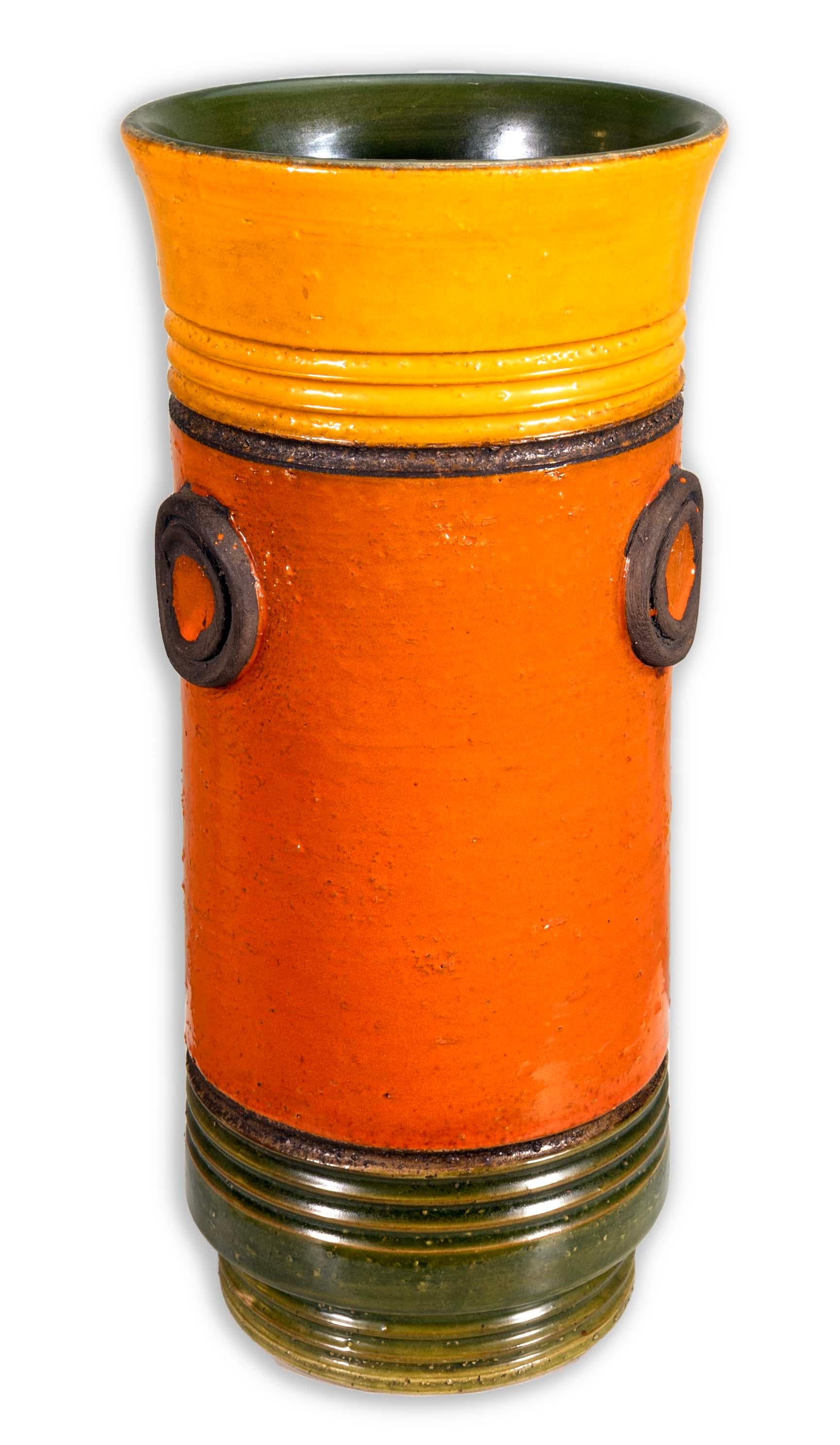 Italian Bitossi Rosenthal Netter Ceramic Yellow, Orange, and Green Vase Made in Italy