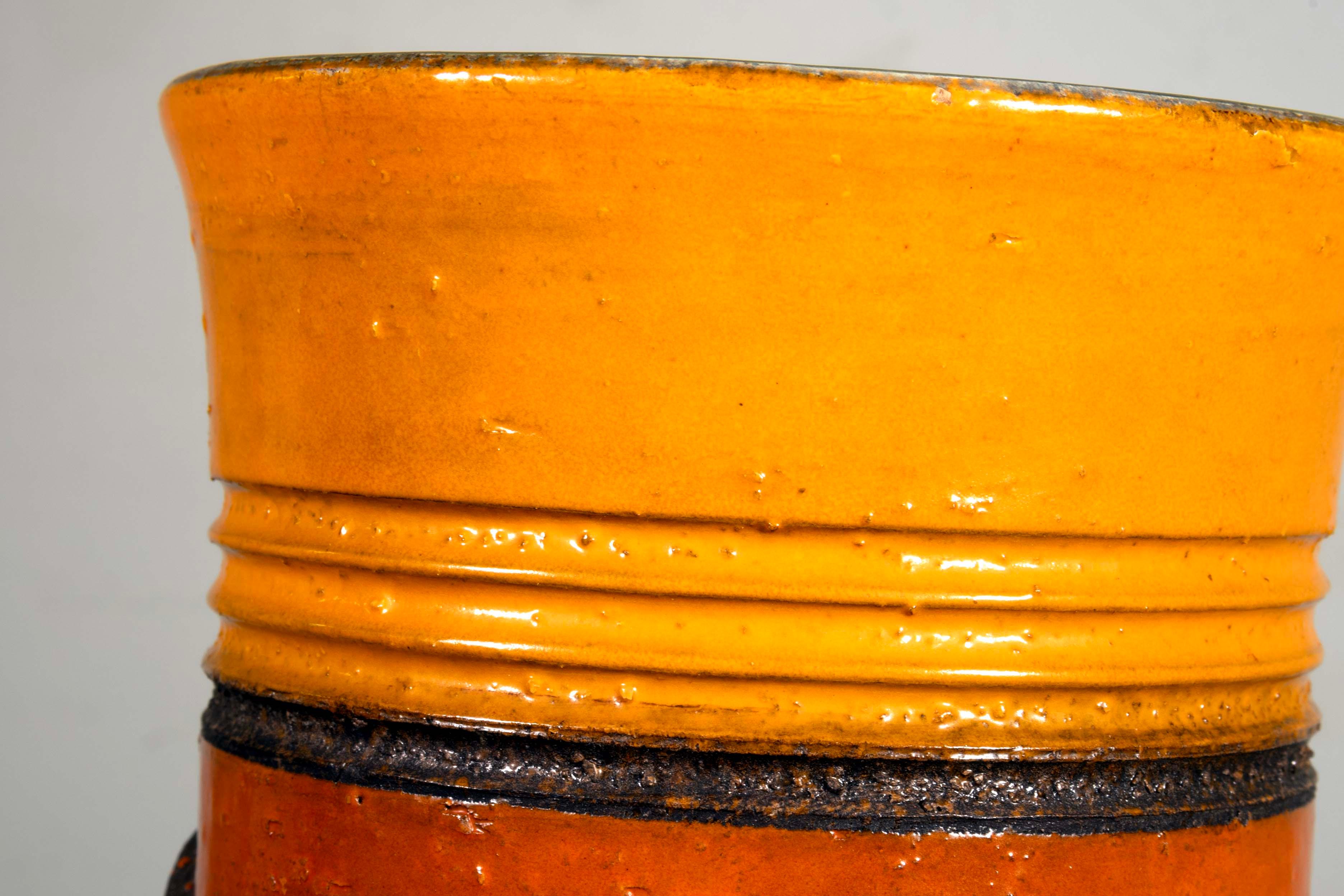 20th Century Bitossi Rosenthal Netter Ceramic Yellow, Orange, and Green Vase Made in Italy