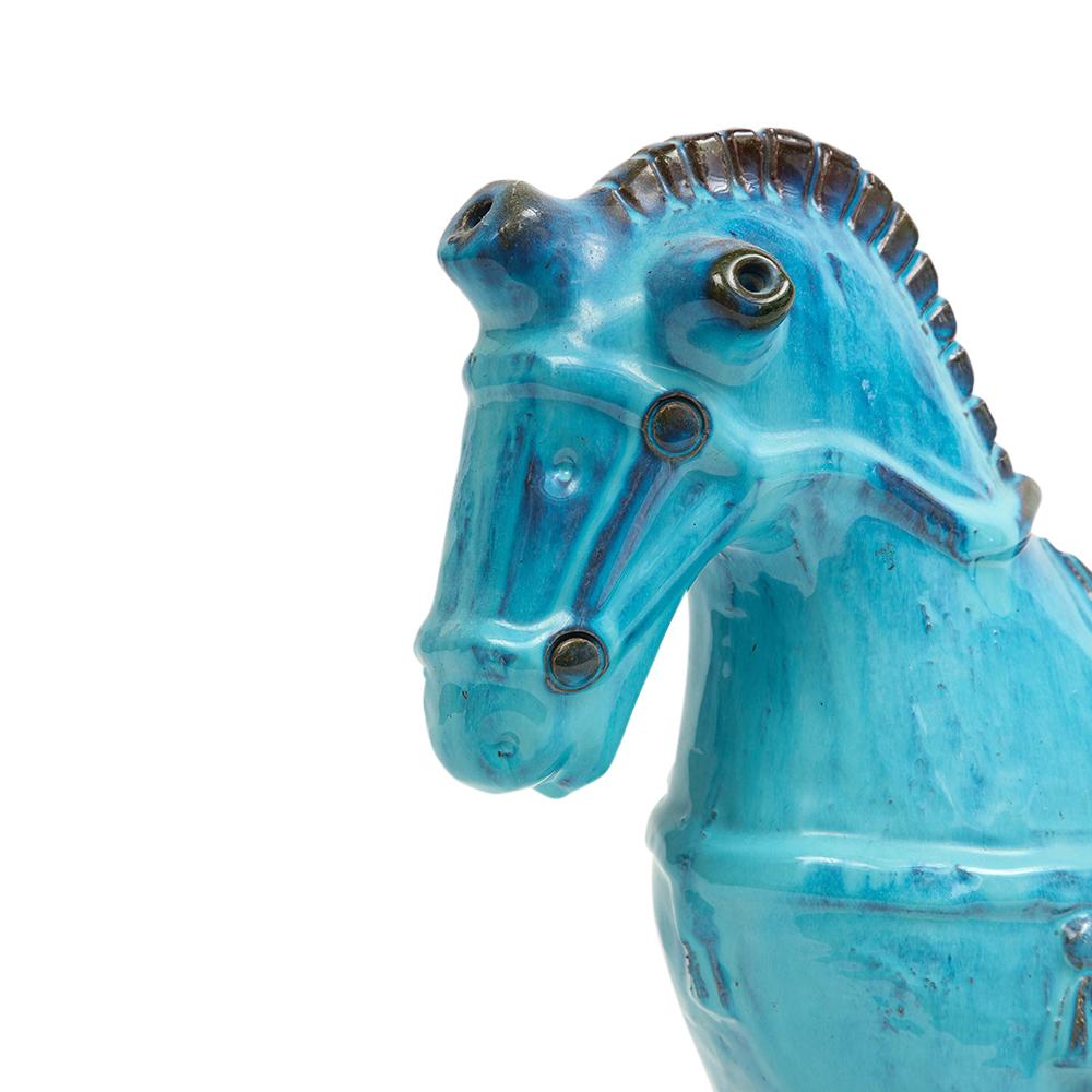Mid-Century Modern Bitossi Rosenthal Netter Horse, Ceramic, Cyan Blue, Signed For Sale