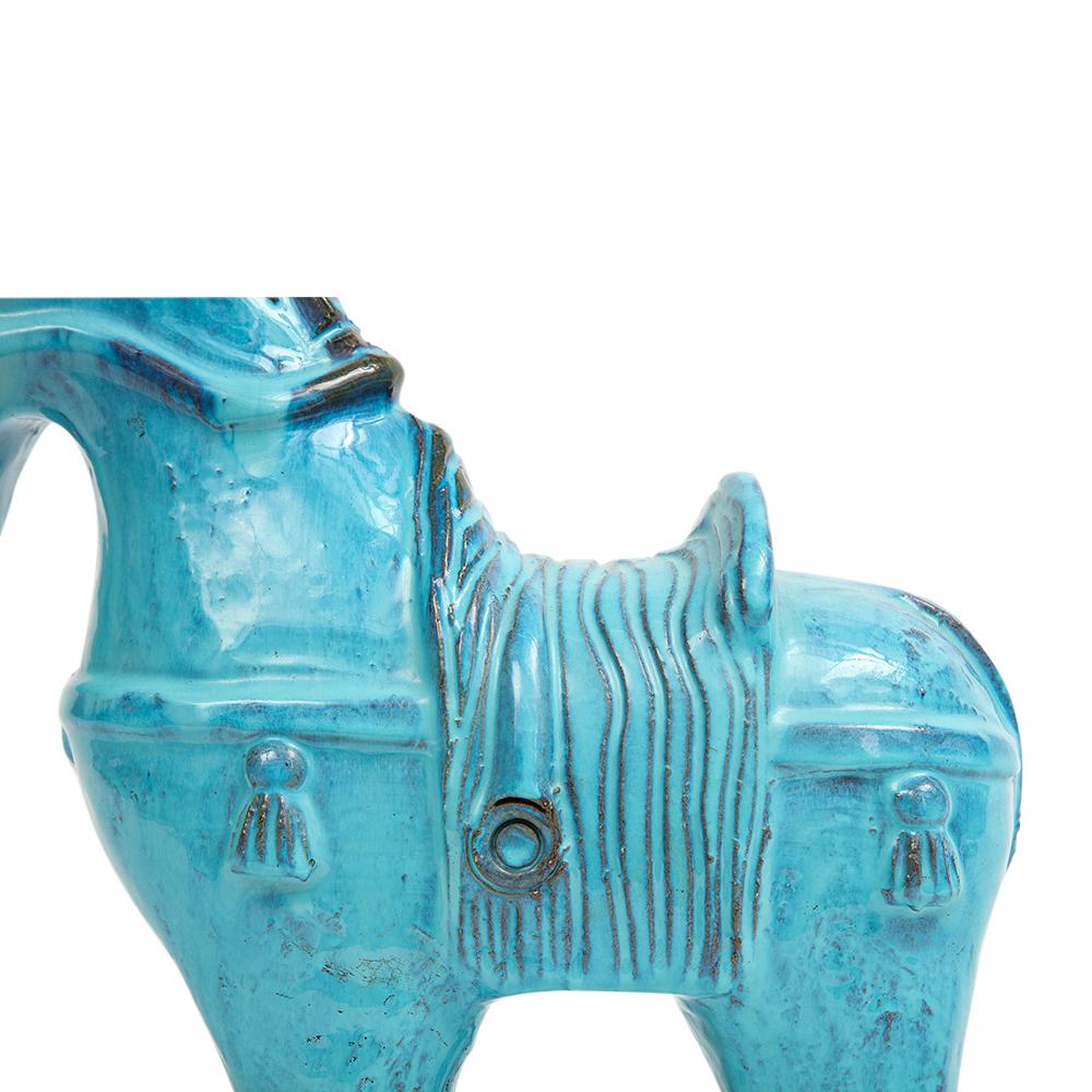 Italian Bitossi Rosenthal Netter Horse, Ceramic, Cyan Blue, Signed For Sale