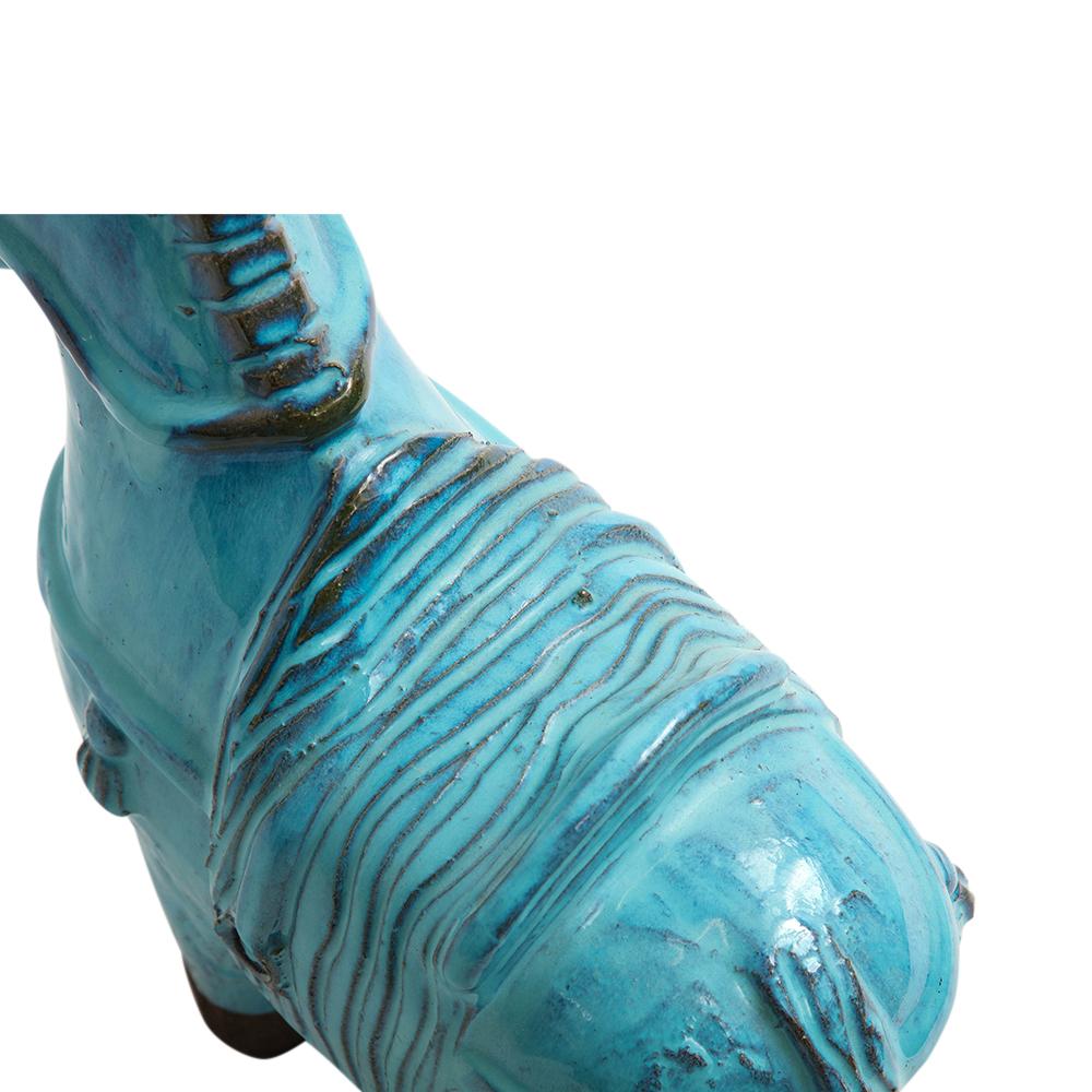 Glazed Bitossi Rosenthal Netter Horse, Ceramic, Cyan Blue, Signed For Sale