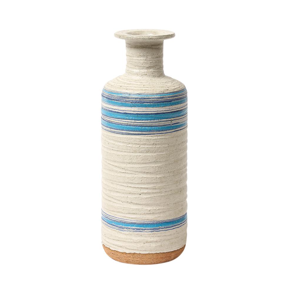 Mid-Century Modern Bitossi Rosenthal Netter Pietra Vase, Ceramic, Blue, White, Ribbed, Signed For Sale
