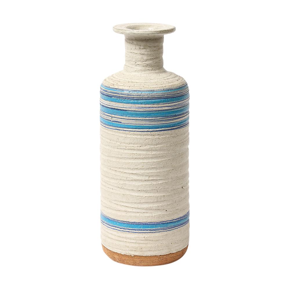 Italian Bitossi Rosenthal Netter Pietra Vase, Ceramic, Blue, White, Ribbed, Signed For Sale