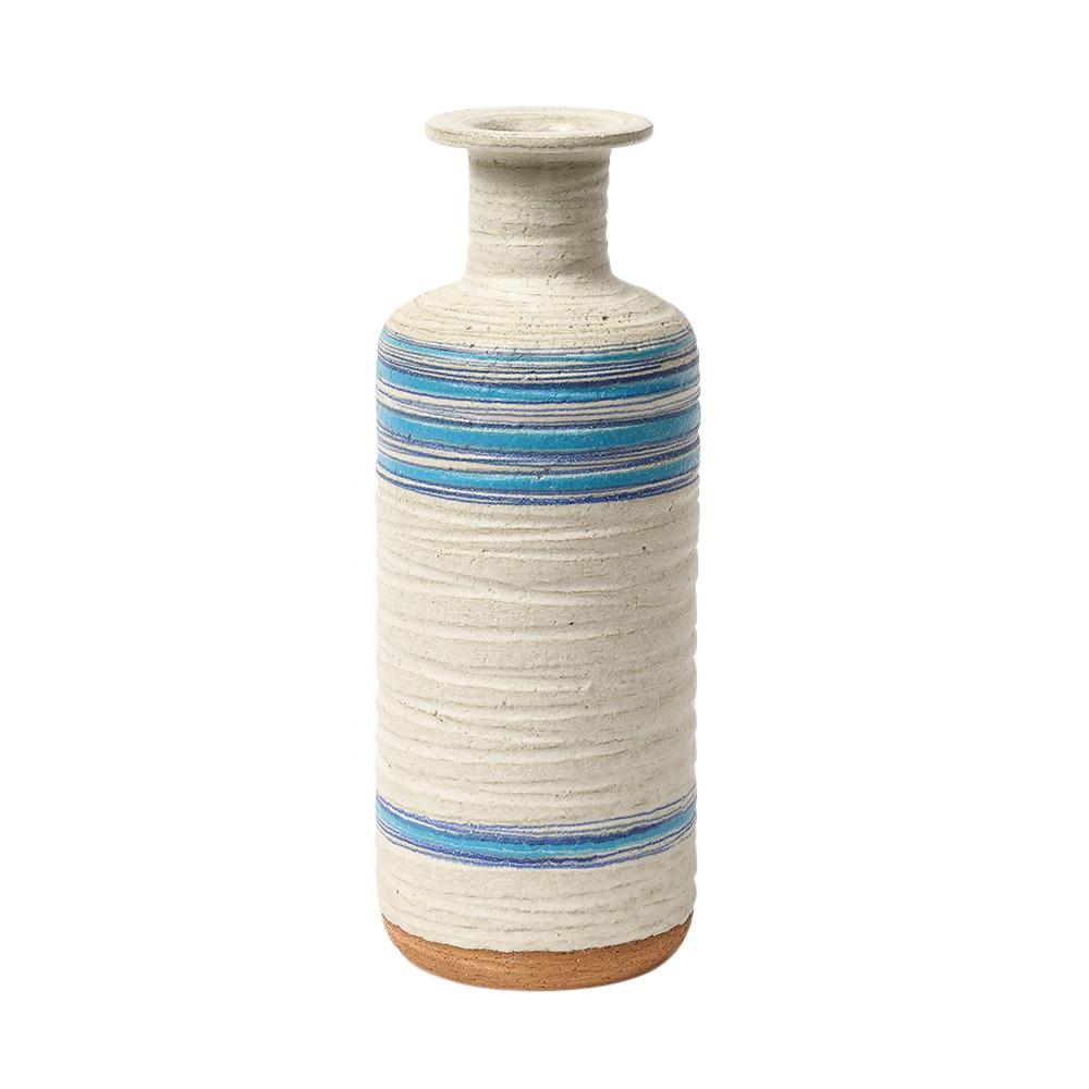 Glazed Bitossi Rosenthal Netter Pietra Vase, Ceramic, Blue, White, Ribbed, Signed For Sale