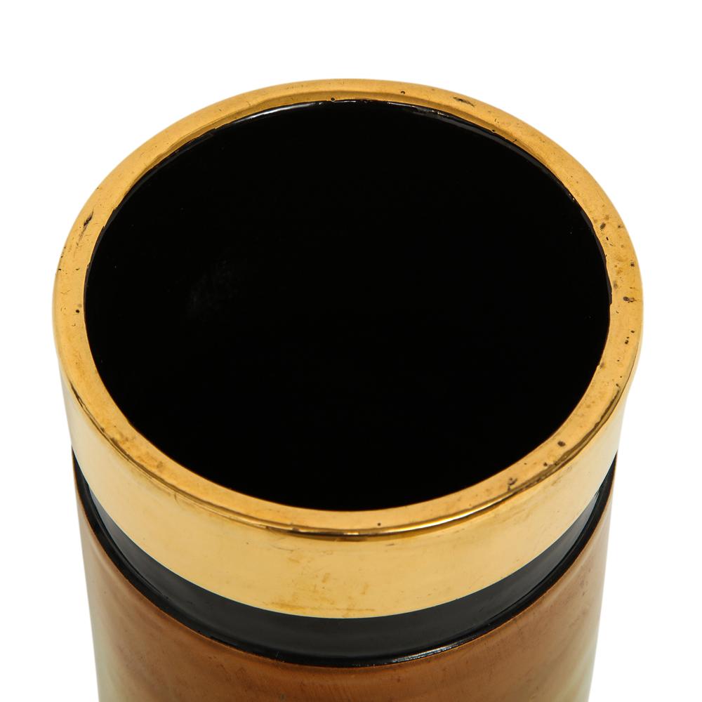 Glazed Bitossi Rosenthal Netter Vase, Ceramic, Metallic Gold, Copper and Black, Signed