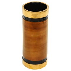 Bitossi Rosenthal Netter Vase, Ceramic, Metallic Gold, Copper and Black, Signed