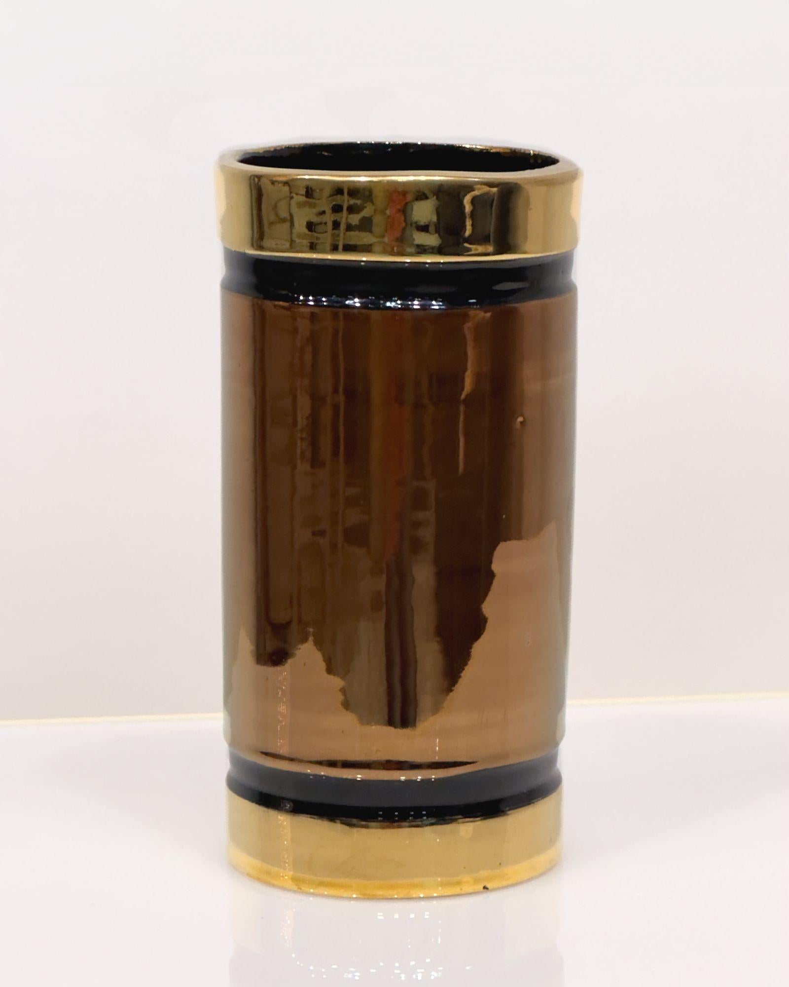 Bitossi Rosenthal-Netter-Vase, Gold/Schwarz Metallic, Italien (Italienisch) im Angebot
