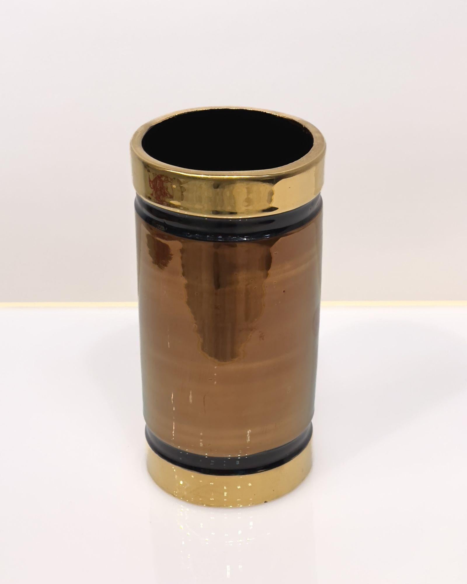 Bitossi Rosenthal-Netter Vase Gold/Black Metallic, Italy In Excellent Condition For Sale In Chicago, IL