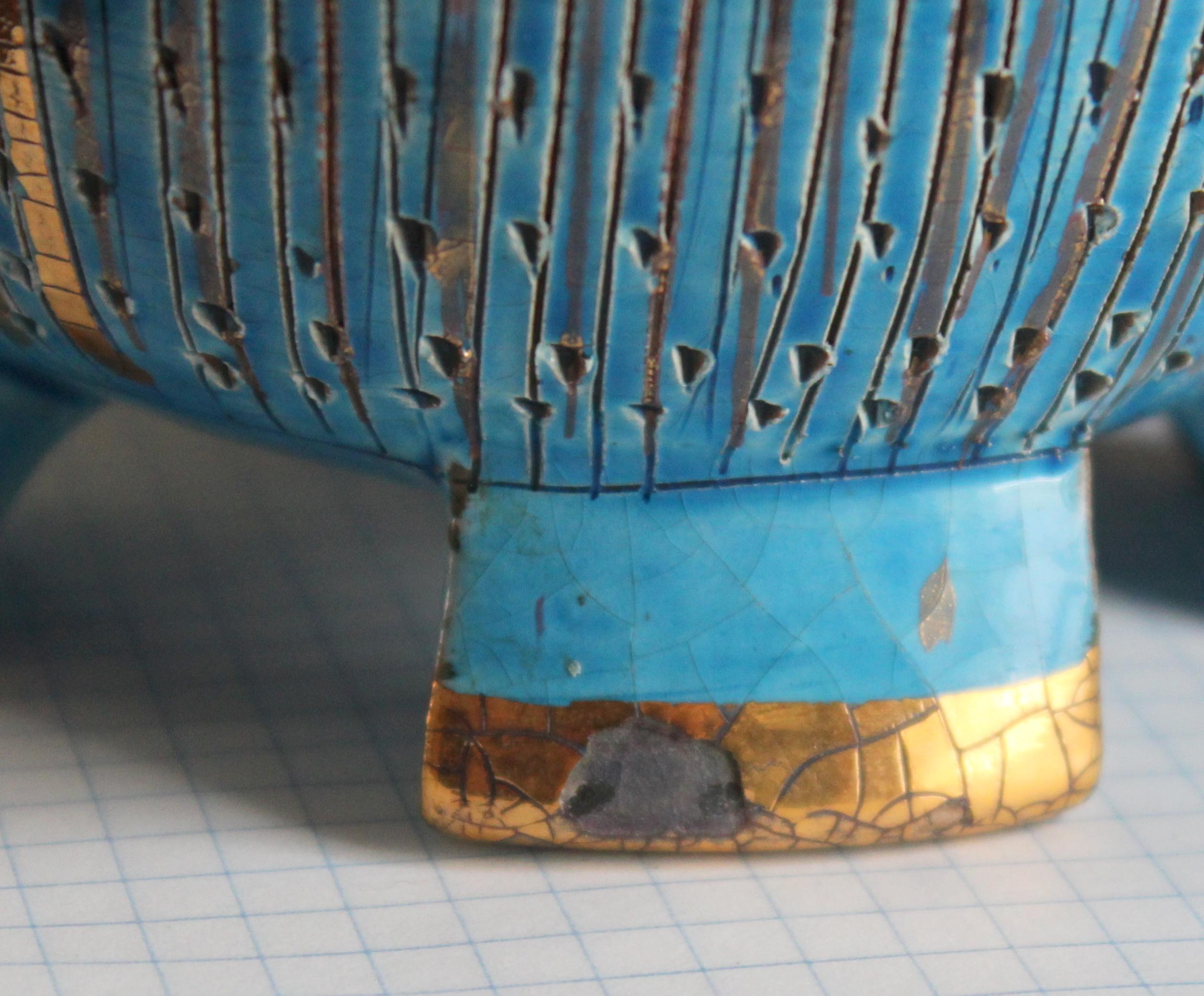 Bitossi Seta Blue Gold Pottery Londi Italian Raymor Vintage Pencil Jar Candy Bow 2