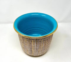 Bitossi Seta (Silk) Series Gold Turquoise Planter Pot, Aldo Londi, Sgraffito