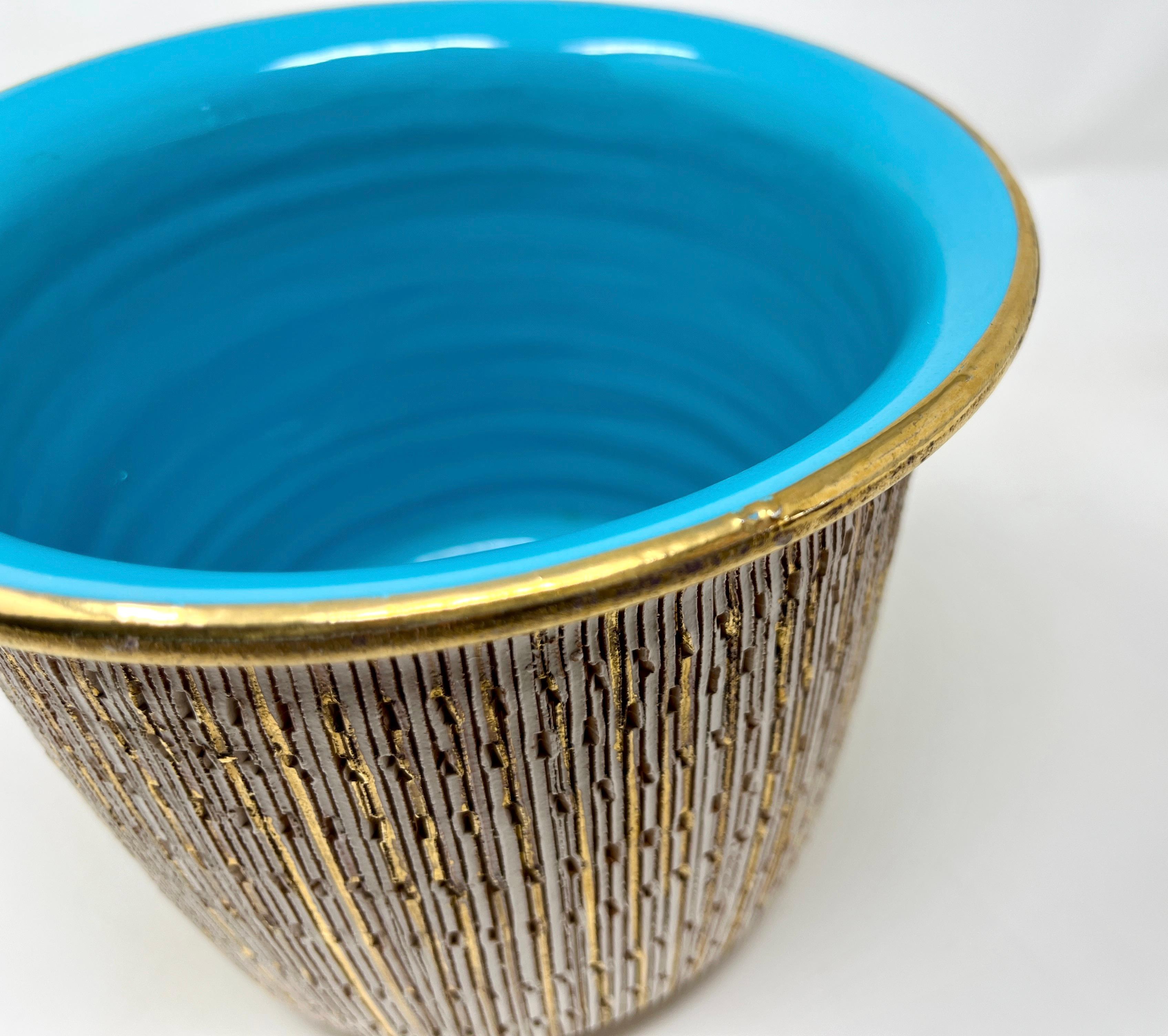 Bitossi Seta (Silk) Series Gold Turquoise Planter Pot, Aldo Londi, Sgraffito  For Sale 1