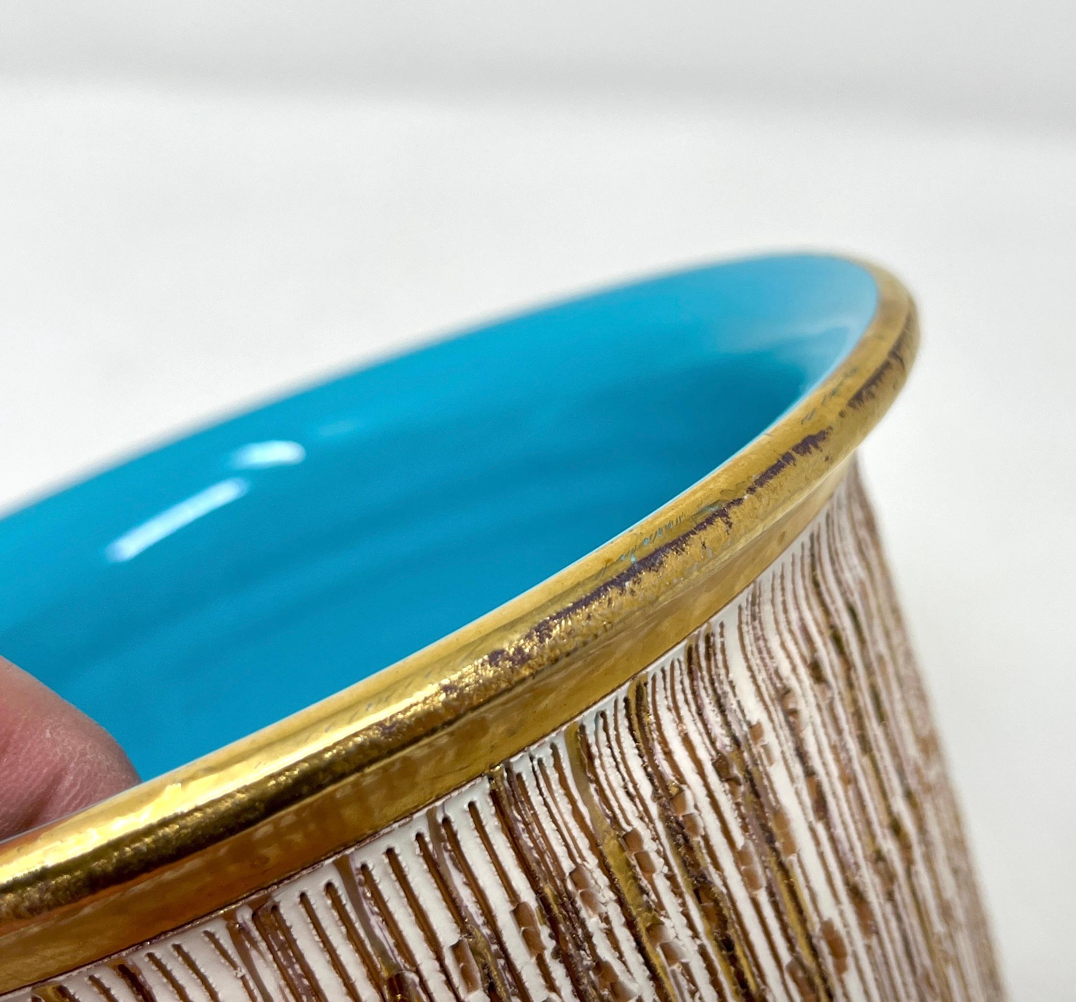 Bitossi Seta (Silk) Series Gold Turquoise Planter Pot, Aldo Londi, Sgraffito  For Sale 2