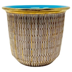 Retro Bitossi Seta (Silk) Series Gold Turquoise Planter Pot, Aldo Londi, Sgraffito 