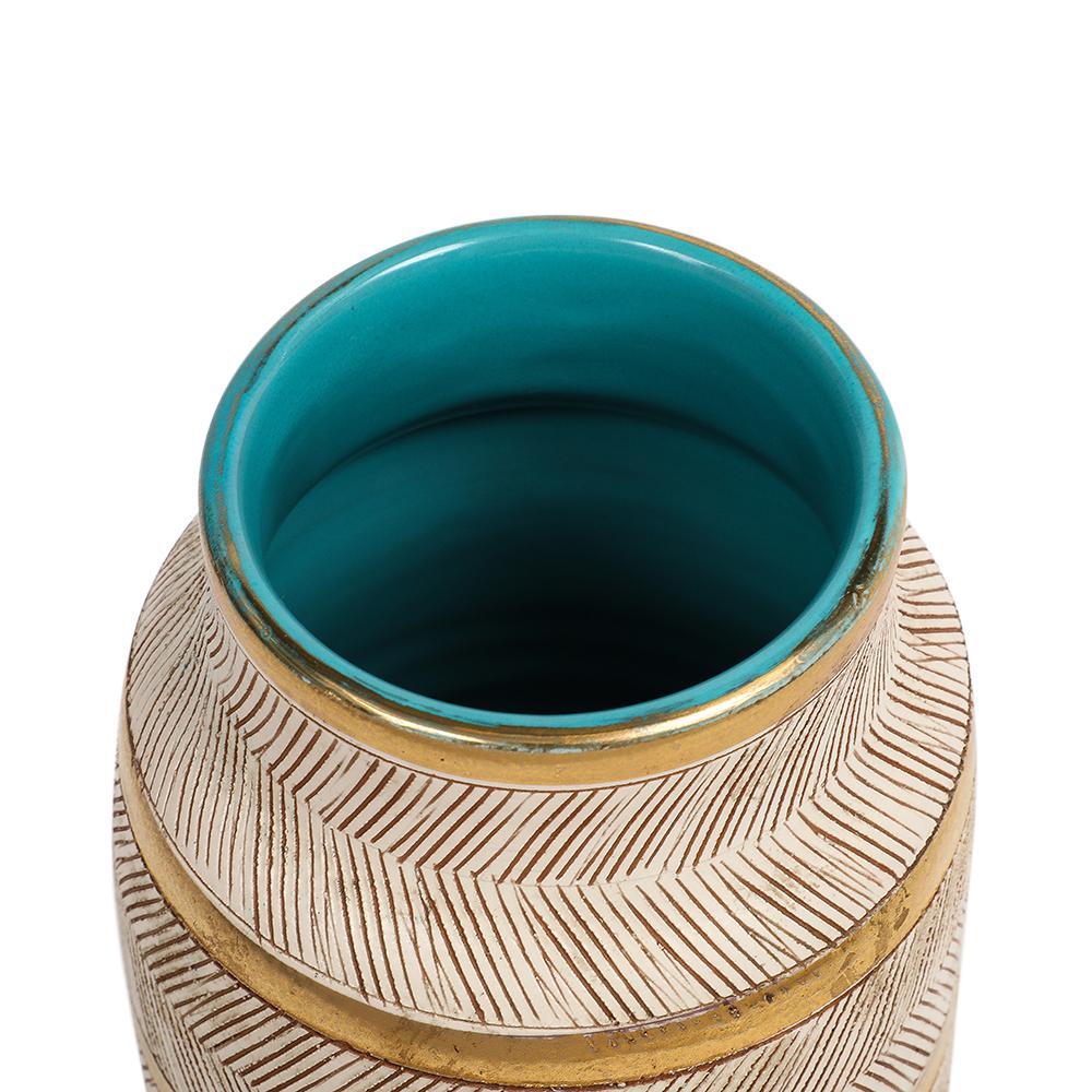 Vaso Bitossi Seta, Ceramica, Oro, Bianco, Turchese, Sgraffito, Firmato in vendita 3