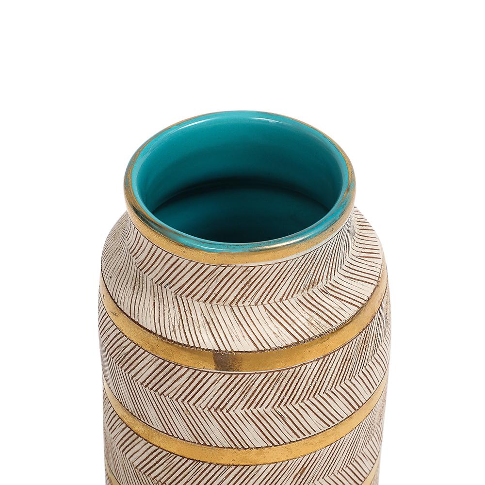 Vaso Bitossi Seta, Ceramica, Oro, Bianco, Turchese, Sgraffito, Firmato In condizioni buone in vendita a New York, NY