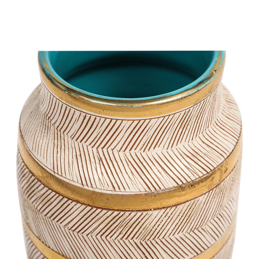 Vaso Bitossi Seta, Ceramica, Oro, Bianco, Turchese, Sgraffito, Firmato in vendita 2