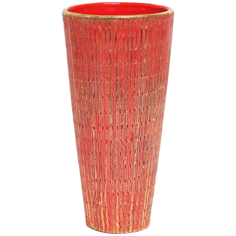 Bitossi Seta Vase, Ceramic, Orange and Gold, Signed